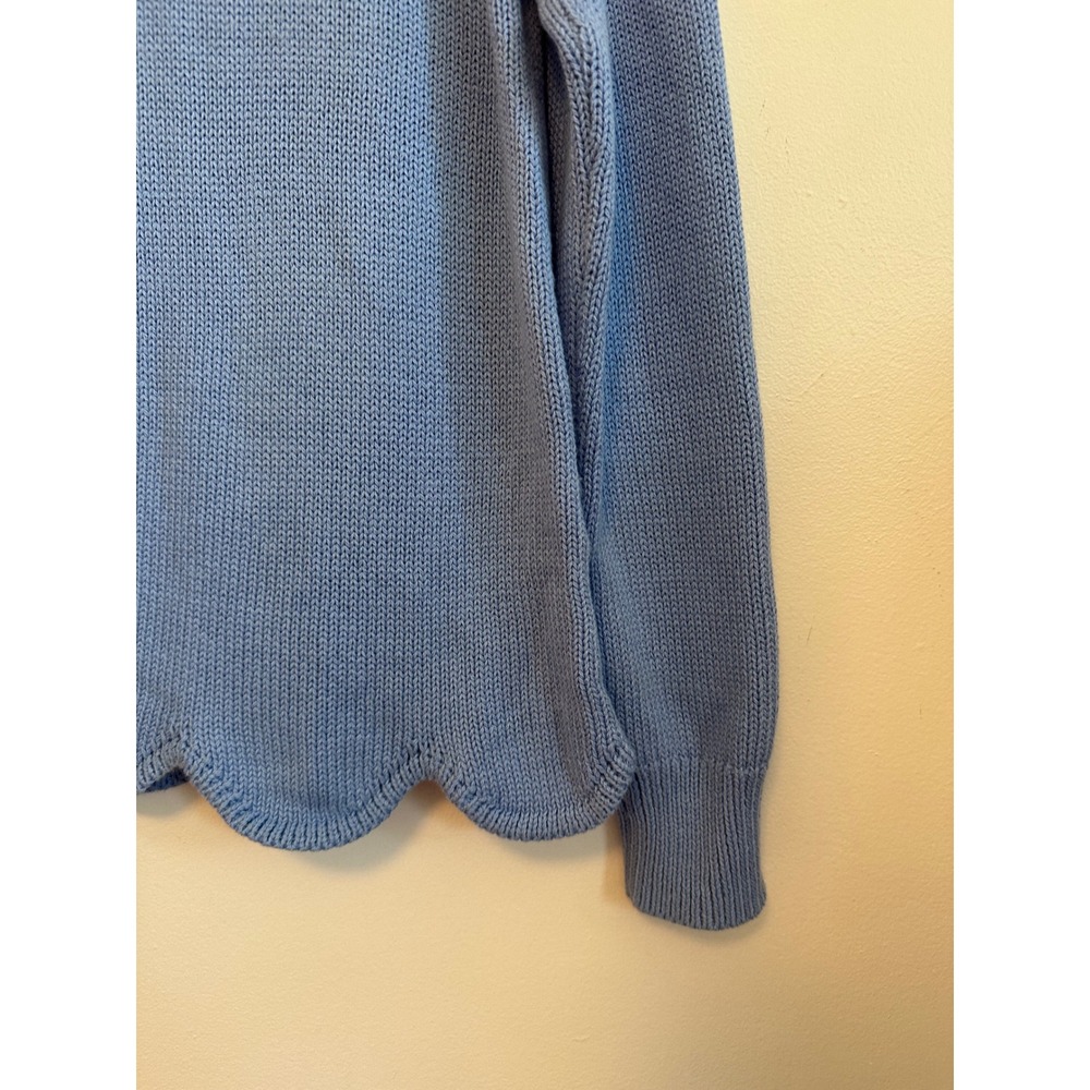 J. by J.Crew Light Blue Scalloped Hem Cotton Knit Crew Neck Sweater | Size Small - Picture 3 of 8